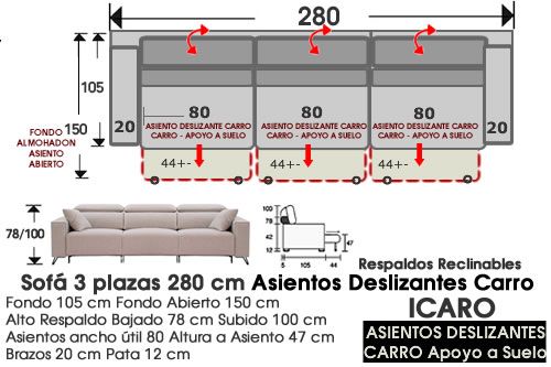 (342) Sofá 280 cm. Desliz. CARRO