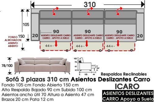 (342) Sofá 310 cm. Desliz. CARRO