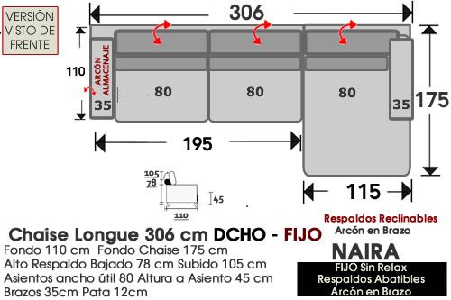 (344) ChaiseLongue 306cm DCHO-FIJA