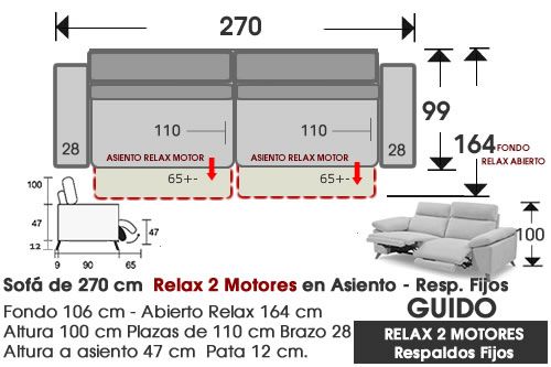 (346) Sofá 270cm. RELAX 2Motores