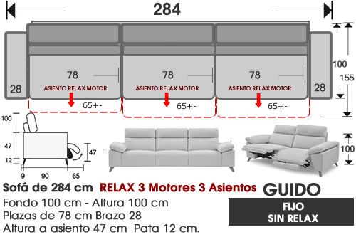 (346) Sofá 284 cm. RELAX 3Motores