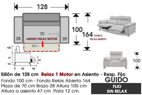 (346) Sillón 128cm. RELAX 1Motor