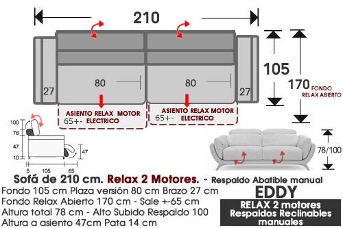 (347) Sofá 210cm. RELAX 2Motores