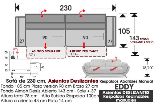 (347) Sofá 230cm. DESLIZANTES