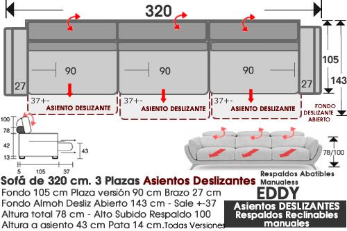 (347) Sofá 320cm. 3Plazas-DESLIZANTES