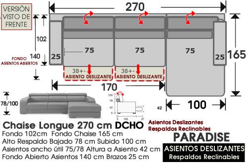 (353) Chaise Longue 270cm. DCHO. Deslizantes