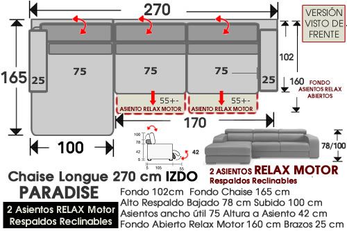 (353) Chaise Longue 270cm.IZDO-Relax 2Motor