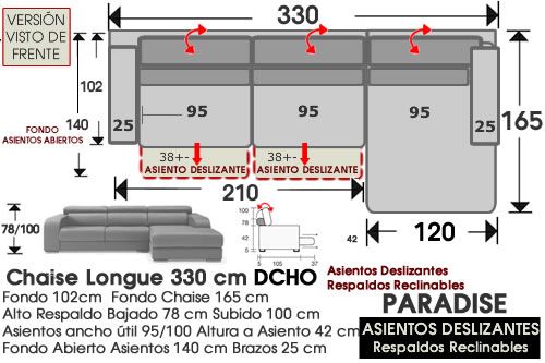(353) Chaise Longue 330cm. DCHO. Deslizantes