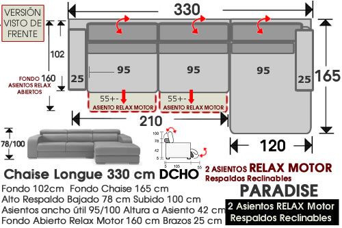 (353) Chaise Longue 330cm.DCHO-Relax 2Motor