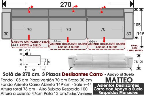 (354) Sofá 270cm. Deslizantes Carro