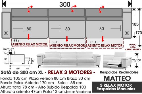 (354) Sofá 300cm. RELAX 3 Motores