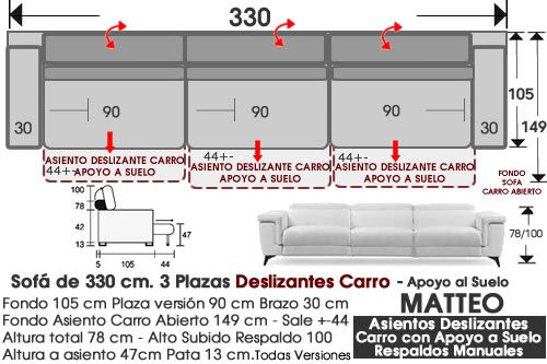 (354) Sofá 330cm. Deslizantes Carro