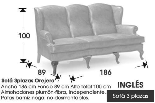 (351) Sofá 3 plazas Inglés 186 cm.