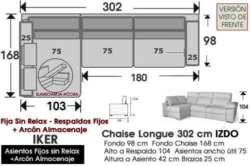 (361) ChaiseLongue 302cm IZDO FIJO+Arcón