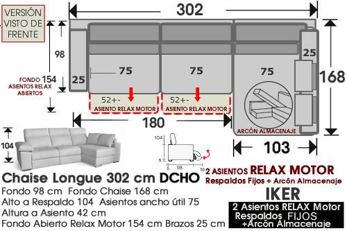 (361) ChaiseLongue 302cm DCHO RELAX+Arcón