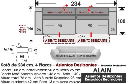 (362) Sofá 234cm. Desliz-Reclinables