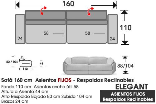 (363) Sofá 160cm. FIJO + Reclinables